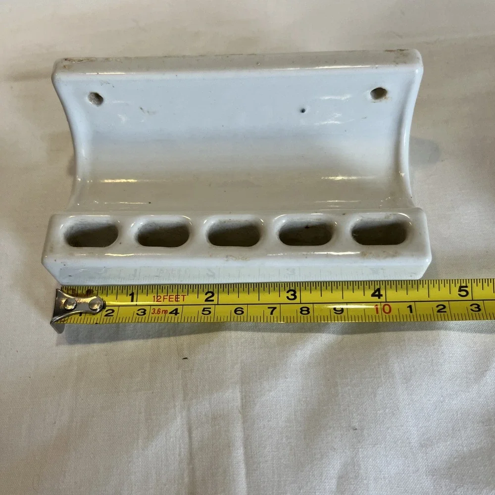 Antique Wall Mount White Porcelain Toothbrush Holder, 5 Slots